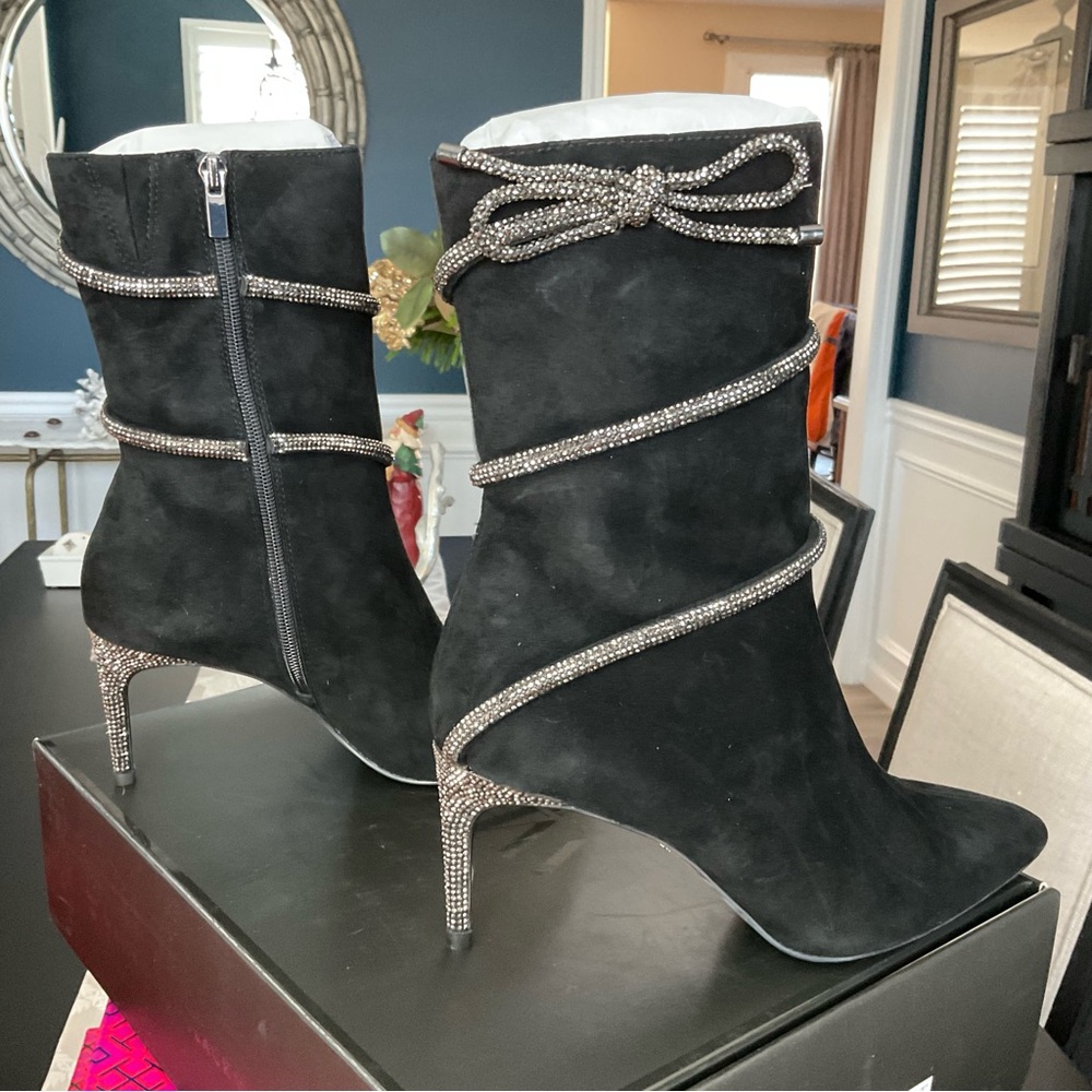 WHBM Elegant Black Women's Boots with Rhinestone Accents.  Size 7.5 New